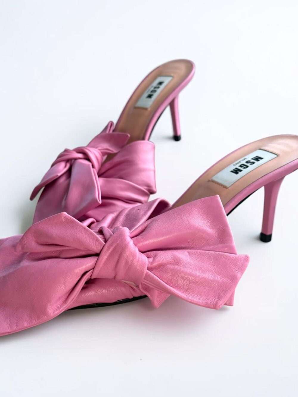 MSGM Milano Pink Bow Mule Heels EU 41 Stiletto Made in Italy